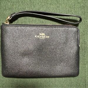 Coach Textured Black Wristlet with Gold Logo